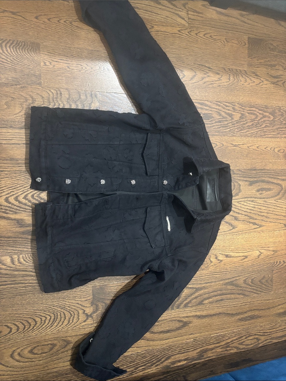 Black Embroidered Button-Front Jacket 1:1 chrome hearts denim jacket